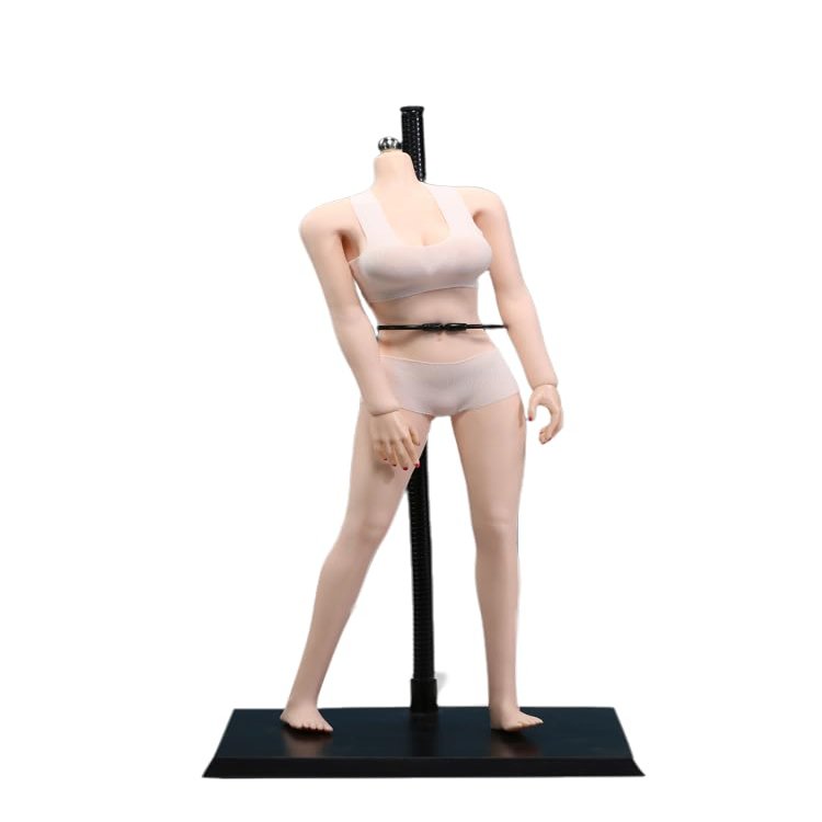 1/6 Scale Female Body, 12inch Super Flexible Asian Body Type Action Figure JIAOUDOLL Seamless Narrow Shoulders Figure Body Doll Collection (Pink Skin, JOQ-07F-Big Bust-Undetachable Feet)