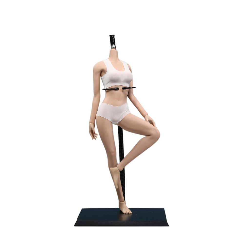 1/6 Scale Female Body, 12inch Super Flexible Asian Body Type Action Figure JIAOUDOLL Seamless Narrow Shoulders Figure Body Doll Collection (New Suntan Skin, JOQ-10C-Middle Bust-Detachable Feet)