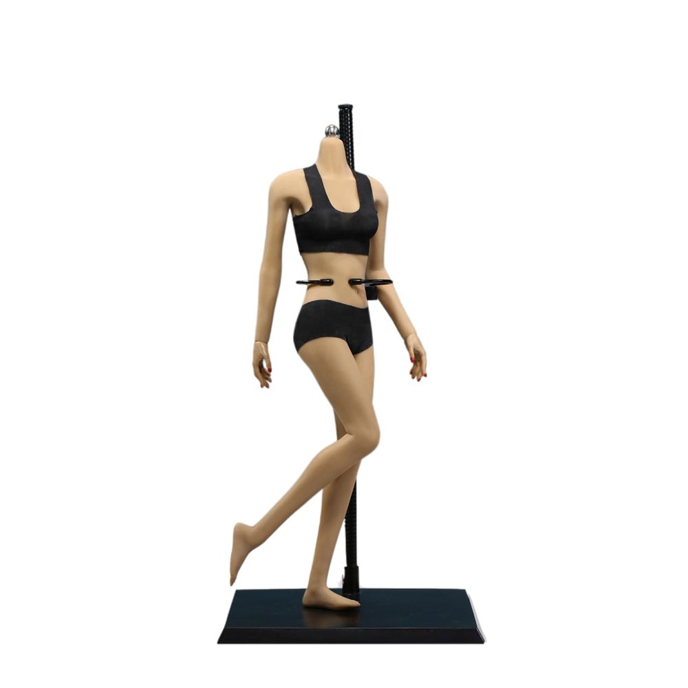 1/6 Scale Female Body, 12inch Super Flexible Asian Body Type Action Figure JIAOUDOLL Seamless Narrow Shoulders Figure Body Doll Collection (Brown Skin, JOQ-06C-Middle Bust-Undetachable Feet)