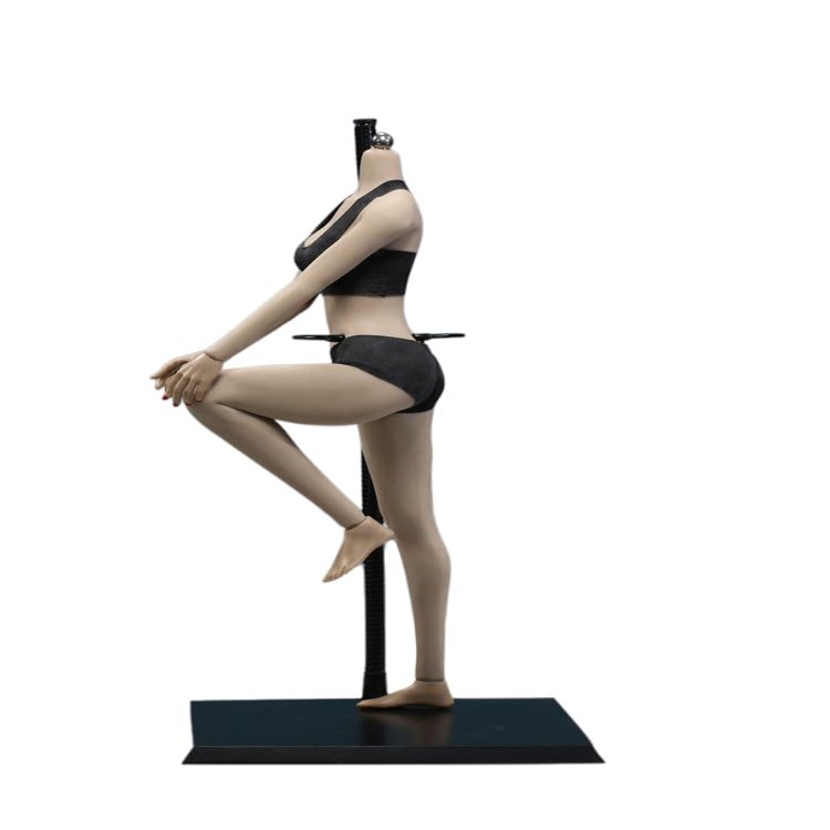 1/6 Scale Female Body, 12inch Super Flexible Asian Body Type Action Figure JIAOUDOLL Seamless Narrow Shoulders Figure Body Doll Collection (Black Skin, JOQ-10C-Middle Bust-Detachable Feet)