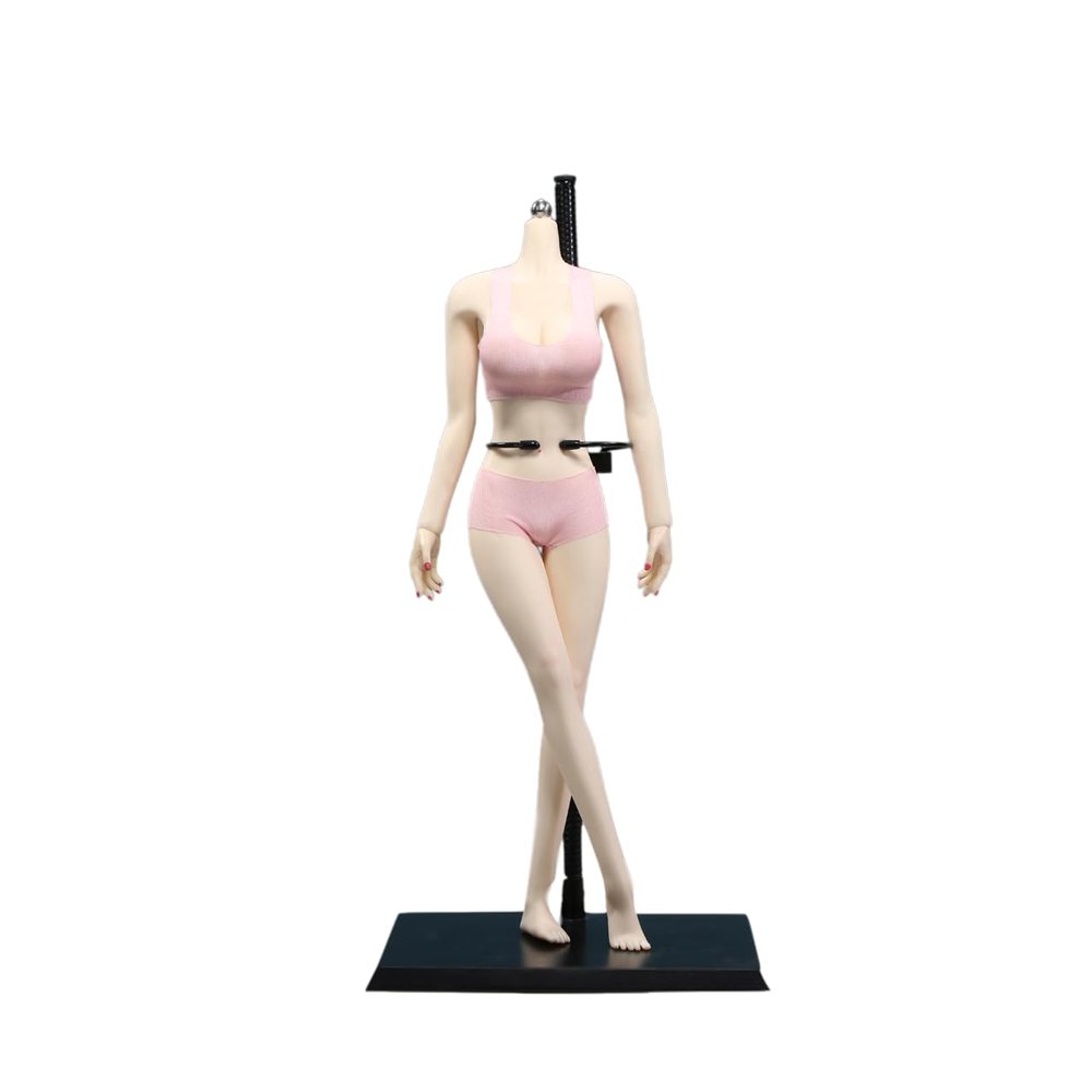 1/6 Scale Female Body, 12inch Super Flexible Asian Body Type Action Figure JIAOUDOLL Seamless Narrow Shoulders Figure Body Doll Collection (Pale Skin, JOQ-07F-Big Bust-Undetachable Feet)