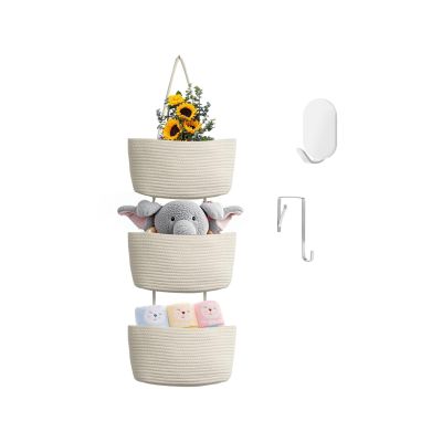 Wycoroy Hanging Baskets for Organizing,Over the Door Organizers and Storage,3-Tier Woven Cotton Wall-Mounted Storage Organizer Bag Decorative,Kitchen,Living Room,Bathroom,Bedroom,White