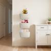 Wycoroy Hanging Baskets for Organizing,Over the Door Organizers and Storage,3-Tier Woven Cotton Wall-Mounted Storage Organizer Bag Decorative,Kitchen,Living Room,Bathroom,Bedroom,White view 3