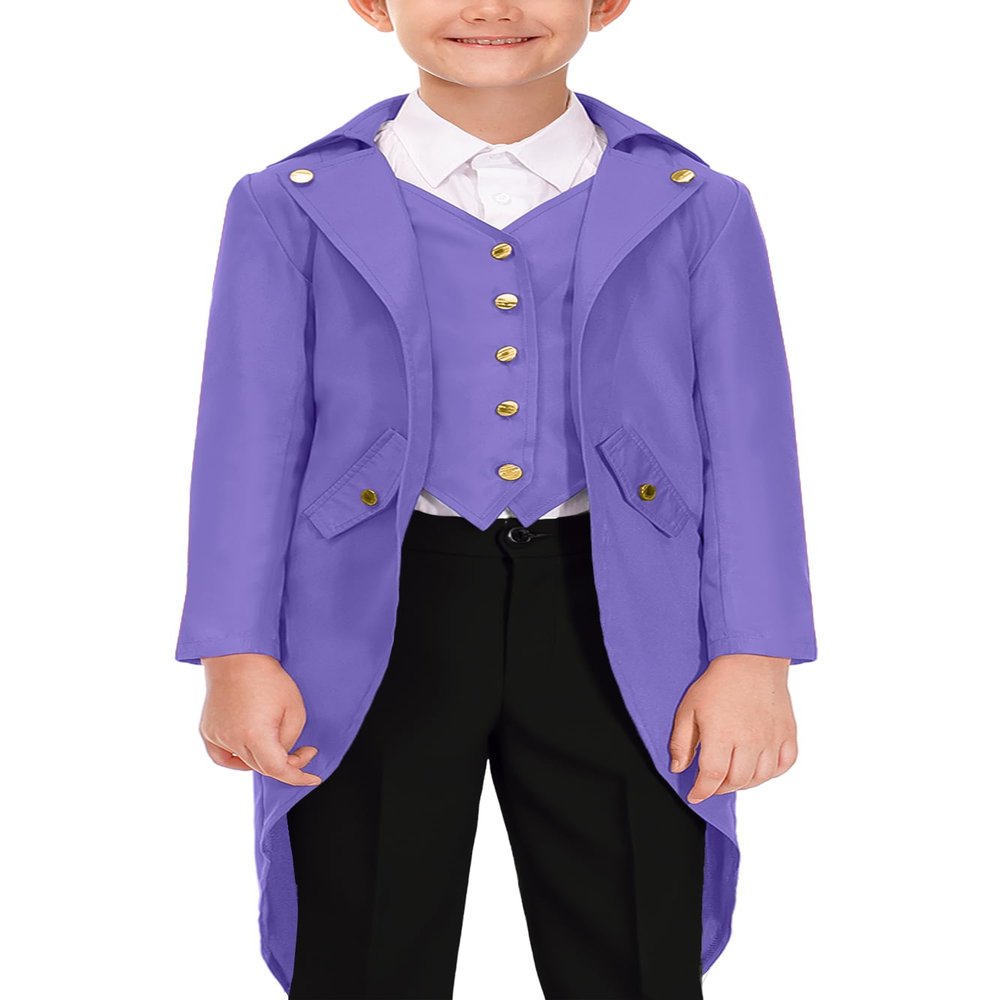 BesserBay Halloween Kids Medieval Wily Wonk Renaissance Steampunk Outfit Pirate Vintage Frock Coat Purple 10 Years