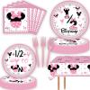 118 Pcs Pink Half Birthday Party Supplies 6 Months Tablecloth Paper Plates Napkins Cups Forks Banner Tableware for Girls Half Way To First Birthday Baby Shower Party Supplies Decorations view 2