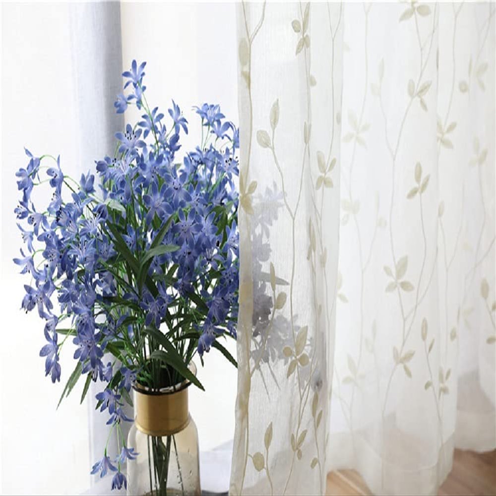 Iuokuby Nordic Beautiful Floral Embroidery Design Sheer Curtains Home Decor Voile Curtain Rod Pocket for Living Dining Room Bedroom Balcony(1 Panel, W 52 x L 102 inch, White)