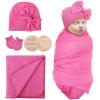 AQOKKA Newborn Receiving Blanket with Bow Hat Mittens Wooden Card Set Newborns Toddler Baby Boy Girl Nursery Swaddle Wrap view 1