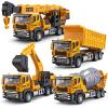 TAKGUD 4 Packs Metal Construction Trucks Playsets, Mini Friction Powered Engineering Vehicle, Crane, Excavator, Cement Mixer, Dump Truck Toys for Boys 3-5 Years Old, Die-Cast Trucks for Toddlers Kid view 1