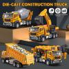 TAKGUD 4 Packs Metal Construction Trucks Playsets, Mini Friction Powered Engineering Vehicle, Crane, Excavator, Cement Mixer, Dump Truck Toys for Boys 3-5 Years Old, Die-Cast Trucks for Toddlers Kid view 2