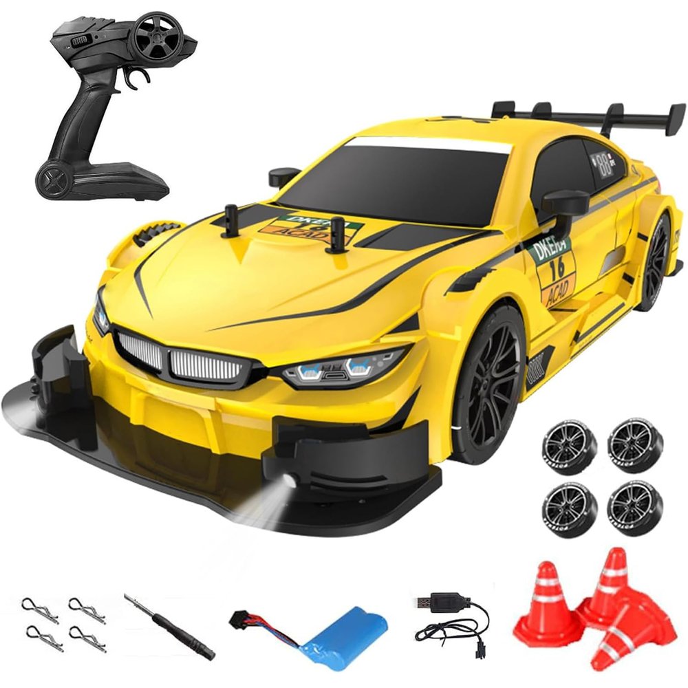 Authticar Remote Control Drift Car, 1:16 Scale GTA RC Dirft Car with LED Lights 2.4GHz 4WD 40km/h RTR High Speed Racing Sport Toy for Adults Teens Gifts (Yellow)