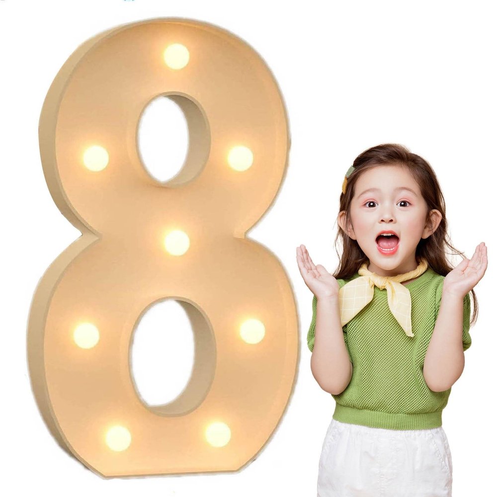 TQQEPOOL Decorative Led Light Up Number,LED Marquee Sign 26 Alphabet and 10 Number for Birthday Anniversary Wedding Party Supplies(8,100cm)