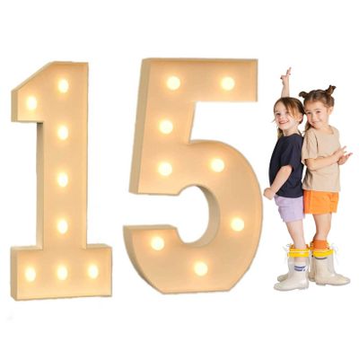 TQQEPOOL Light Up Letters Birthday Decoration,LED Letter Number Light Light Sign Decoration, Marquee Letters Number for Wedding Graduation Baby Shower(15,120cm)