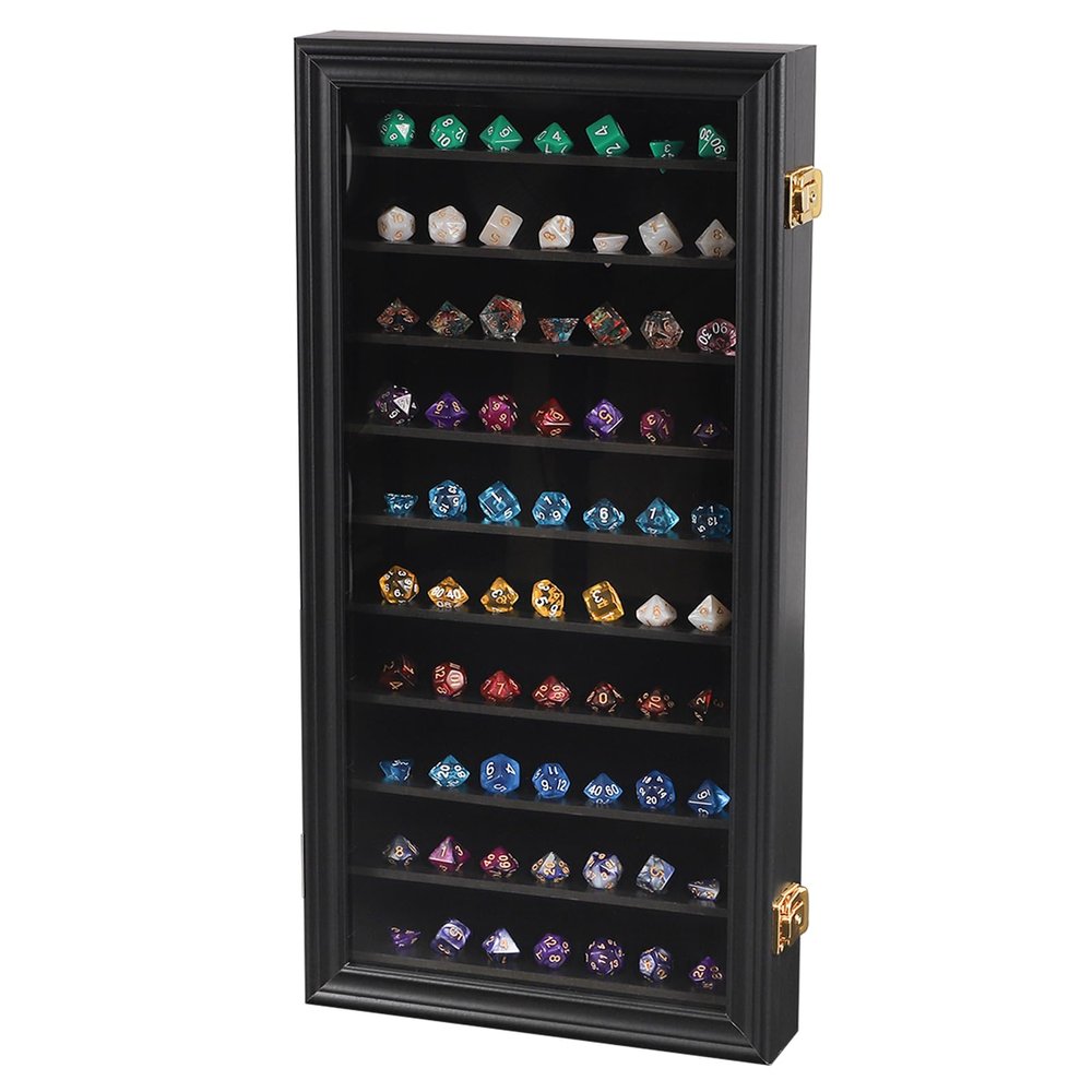 HOROW Large DND Dice Display Case Polyhedral Hexagonal Lockable Wall Mount w/98% UV Protection Dice Collectors Dice Organizer Shelf Box for Game Night Player Role Playing Dice Display Case (Large