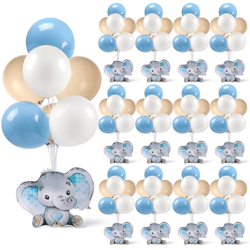 12 Sets Elephant Baby Shower Balloon Stand Kit for Table It's a Boy Baby Shower with Balloon Decoration for Elephant Theme Gender Reveal Birthday Party Table Decorations Supplies