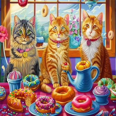AthLeY Puzzles for Adults 300 Pieces Jigsaw Puzzles Kitchen Kittens and Donuts Formation Wooden to Explore and Enjoy Gifts Home Decoration 14.9 x 10.2 in, As Picure, csp256
