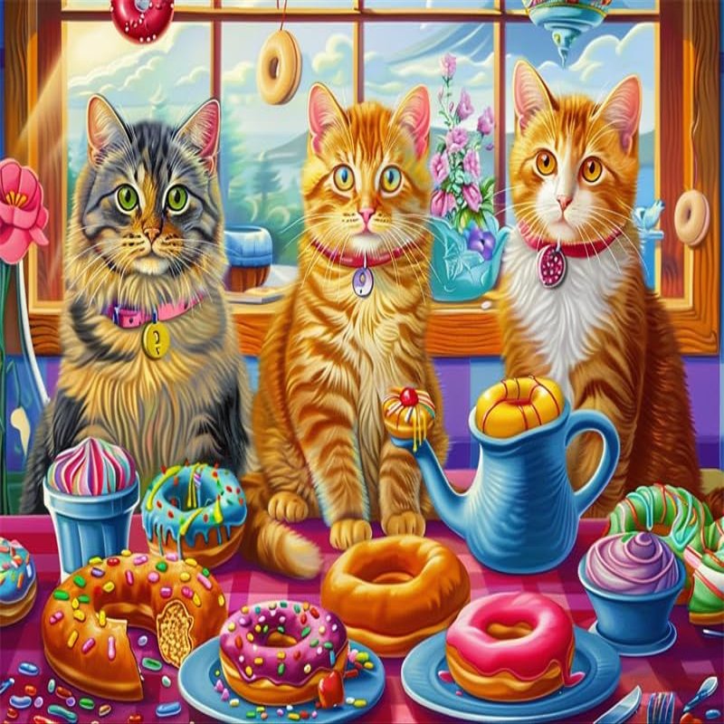 AthLeY Puzzles for Adults 300 Pieces Jigsaw Puzzles Kitchen Kittens and Donuts Formation Wooden to Explore and Enjoy Gifts Home Decoration 14.9 x 10.2 in, As Picure, csp256