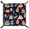 Cartoon Birthday Cake Microfiber Leather Dice Trays Folding for RPG DND Table Games, Leather Dice Holder Storage Box Portable Folding Rolling Dice Tray, 16x16cm view 1