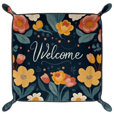 Flowers Welcome Microfiber Leather Dice Trays Folding for RPG DND Table Games, Leather Dice Holder Storage Box Portable Folding Rolling Dice Tray, 20.5x20.5cm