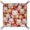 Cute Lucky Cat Pattern Microfiber Leather Dice Trays Folding for RPG DND Table Games, Leather Dice Holder Storage Box Portable Folding Rolling Dice Tray, 16x16cm view 1