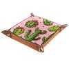 Pink Cactus Microfiber Leather Dice Trays Folding for RPG DND Table Games, Leather Dice Holder Storage Box Portable Folding Rolling Dice Tray, 20.5x20.5cm view 2