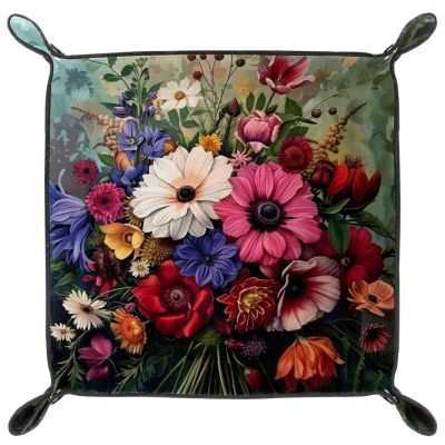 Bouquet of Flowers Microfiber Leather Dice Trays Folding for RPG DND Table Games, Leather Dice Holder Storage Box Portable Folding Rolling Dice Tray, 20.5x20.5cm