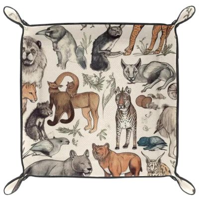 Animal Print Pattern Microfiber Leather Dice Trays Folding for RPG DND Table Games, Leather Dice Holder Storage Box Portable Folding Rolling Dice Tray, 20.5x20.5cm