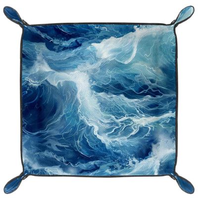 Blue Ocean Microfiber Leather Dice Trays Folding for RPG DND Table Games, Leather Dice Holder Storage Box Portable Folding Rolling Dice Tray, 20.5x20.5cm