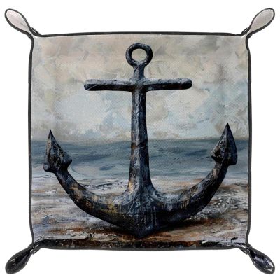 Anchor Print Microfiber Leather Dice Trays Folding for RPG DND Table Games, Leather Dice Holder Storage Box Portable Folding Rolling Dice Tray, 16x16cm