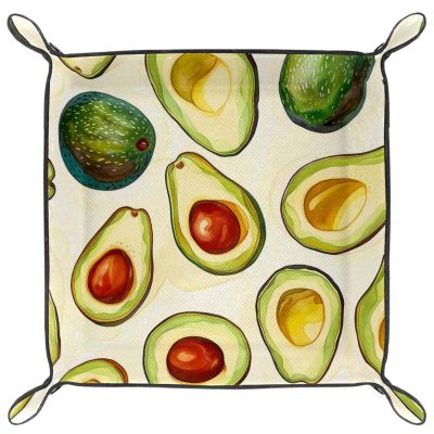 Avocado Pattern Microfiber Leather Dice Trays Folding for RPG DND Table Games, Leather Dice Holder Storage Box Portable Folding Rolling Dice Tray, 16x16cm