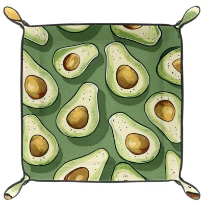 Avocado Print Microfiber Leather Dice Trays Folding for RPG DND Table Games, Leather Dice Holder Storage Box Portable Folding Rolling Dice Tray, 16x16cm