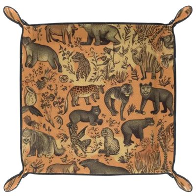 Animal World Print Pattern Microfiber Leather Dice Trays Folding for RPG DND Table Games, Leather Dice Holder Storage Box Portable Folding Rolling Dice Tray, 20.5x20.5cm