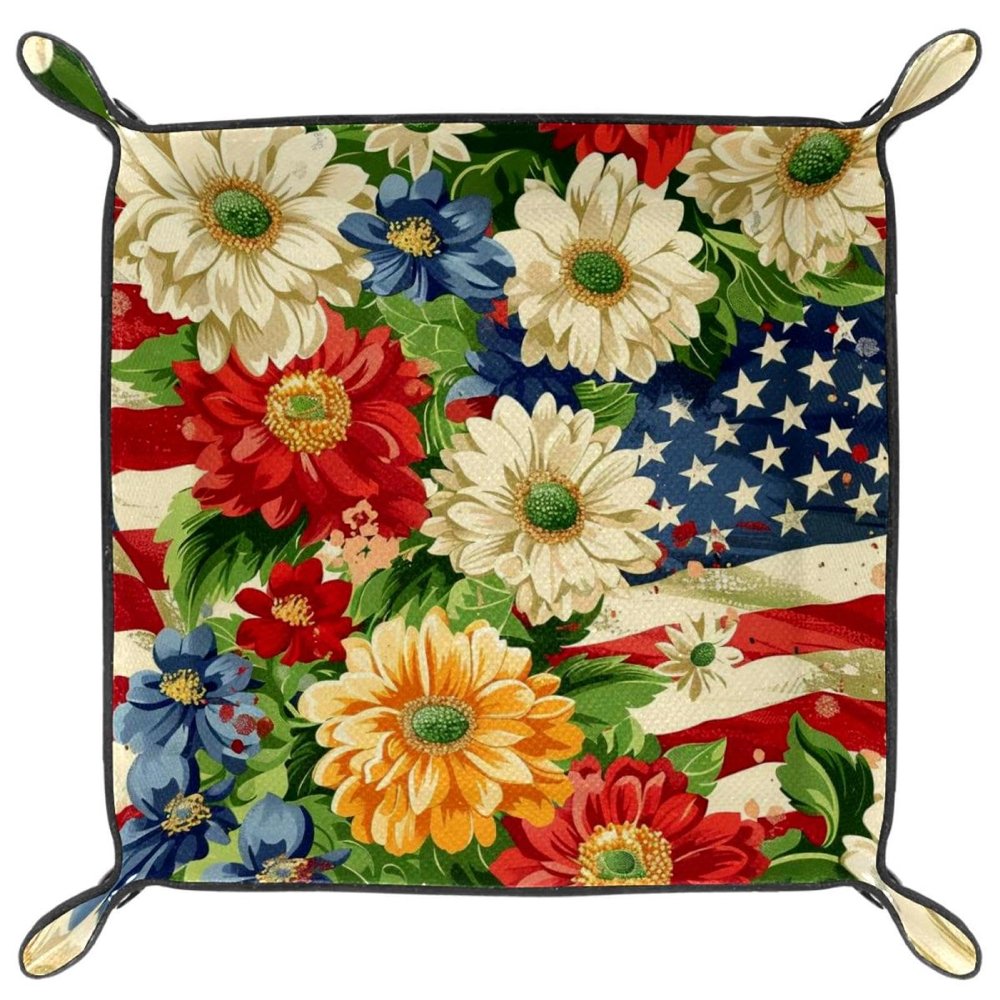 American Fresh Flowers Microfiber Leather Dice Trays Folding for RPG DND Table Games, Leather Dice Holder Storage Box Portable Folding Rolling Dice Tray, 20.5x20.5cm