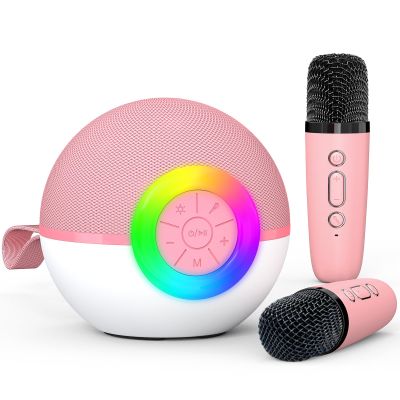 Heroange Karaoke Microphone Machine Toys for Kids Adults, Mini Portable Bluetooth Speaker with 2 Wireless Mics, Christmas Birthday Gifts for Boys Girls Ages 3 4 5 6 7 8 9 10 11 12+ Year (Pink)