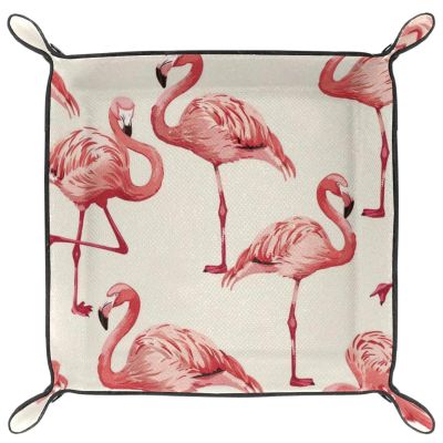 Flamingo Print Microfiber Leather Dice Trays Folding for RPG DND Table Games, Leather Dice Holder Storage Box Portable Folding Rolling Dice Tray, 20.5x20.5cm
