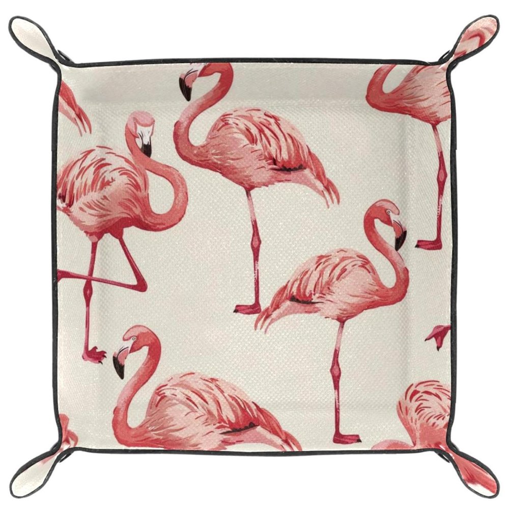 Flamingo Print Microfiber Leather Dice Trays Folding for RPG DND Table Games, Leather Dice Holder Storage Box Portable Folding Rolling Dice Tray, 20.5x20.5cm