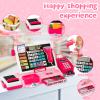 VOPOGLNE Cash Register Playset Toy for Kids, Real Calculator Register, Pretend Play Store with Music, Scanner, Play Money, Food, Preschool Learning Toy Playset Gift (Pink) view 3