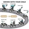 EOOWOY Toddler Tricycle with Push Handle, 7 in 1 Stroller Trike with 360 Swivel Seat, Reclining Backrest, All-Terrain Wheels, Dual Brakes, Canopy & Storage, Gift for Kids 18 Months to 5 Years, Green view 2