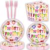 80 Pcs Twotti Frutti Birthday Decorations Summer Fruit Two Years Old Disposable Paper Dinner Plates Napkins Forks Dinnerware for Luau Fruit Theme 2nd Birthday Party Decorations Supplies view 1