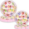 80 Pcs Twotti Frutti Birthday Decorations Summer Fruit Two Years Old Disposable Paper Dinner Plates Napkins Forks Dinnerware for Luau Fruit Theme 2nd Birthday Party Decorations Supplies view 2