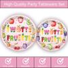 80 Pcs Twotti Frutti Birthday Decorations Summer Fruit Two Years Old Disposable Paper Dinner Plates Napkins Forks Dinnerware for Luau Fruit Theme 2nd Birthday Party Decorations Supplies view 3