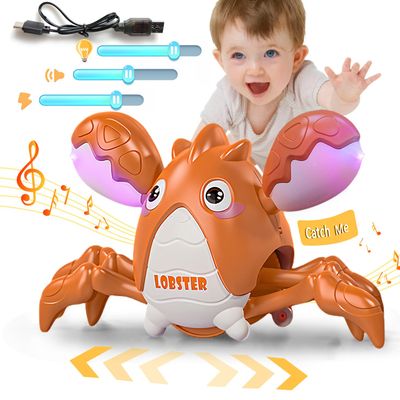 Gzsbaby Musical Baby Toy -Crawling Lobster Toy Sensory Tummy Time Toys for Boy Girl, Light-up Walking Dancing Moving Toys Learning Development Infant Toddler Birthday Gifts (Green) (Orange)