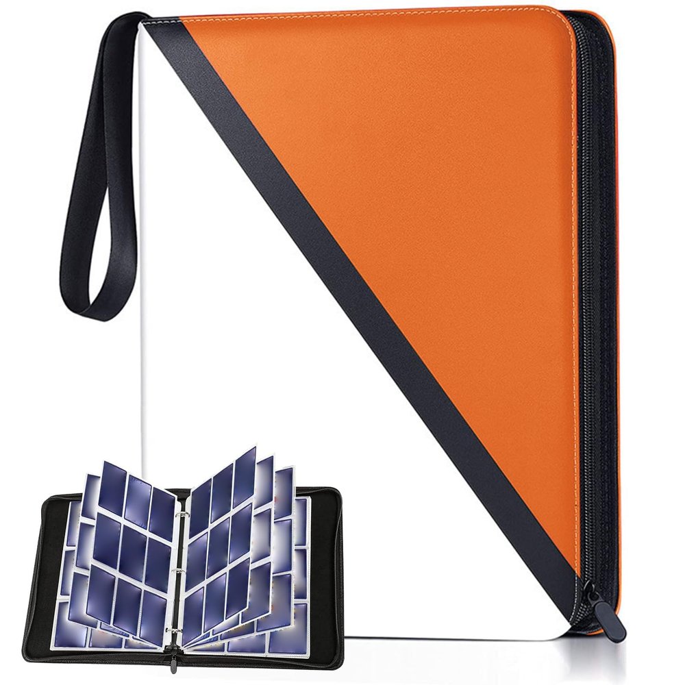 Card Binder with 9 Pockets - Holds Up to 900 Cards, Trading Card Collection Case Book Case Book (Orange, 9 Pockets/900 Cards)