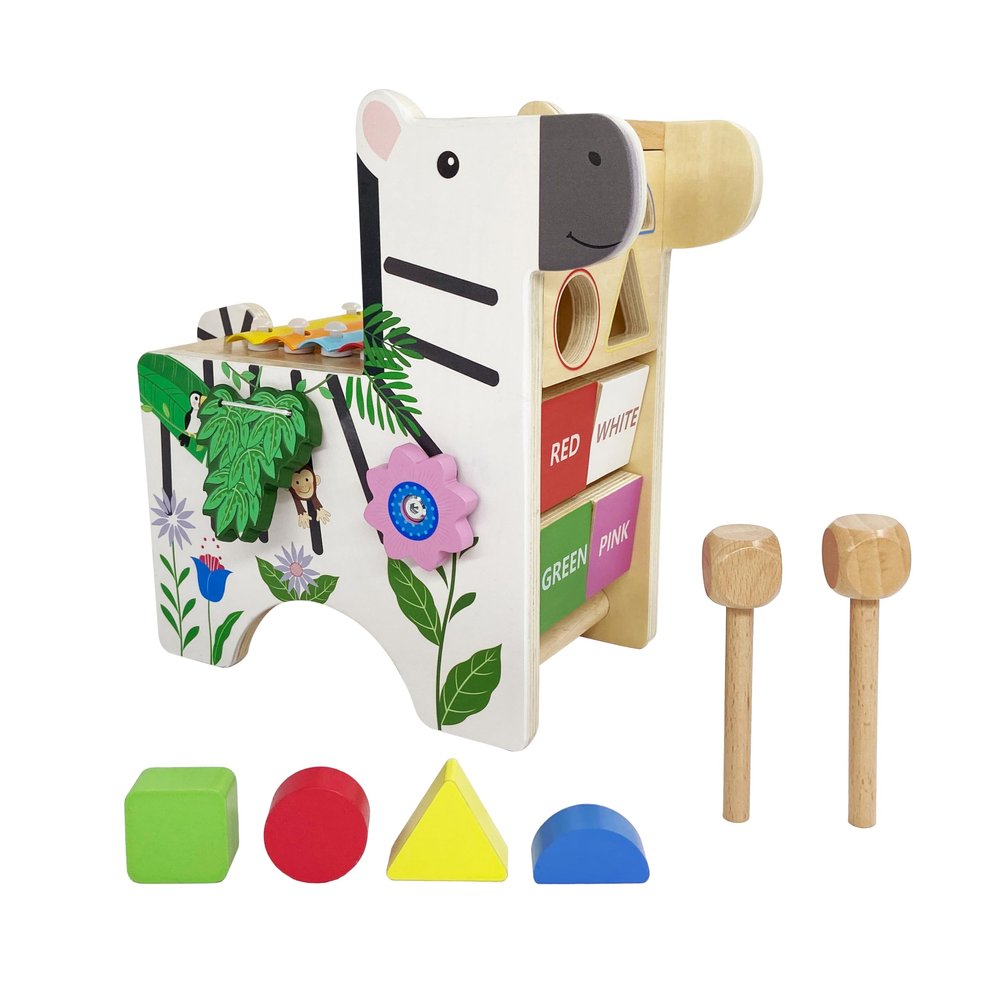 Teamson Kids - Preschool Zebra Wooden Activity Play Center with Xylophone