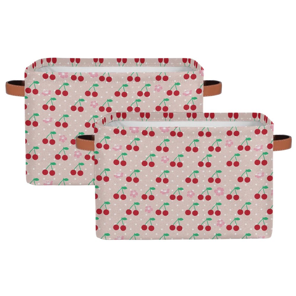 OMFUNS Cherry Fruit Rectangle Storage Basket Cherry Pattern Foldable Storage Bin Cubes with Handles Large Organizer Bins Boxes Toy Closet Shelf Nursery Laundry Basket Home Decor