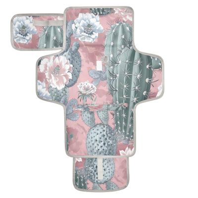 WELLDAY Cactus Pattern Pink Baby Changing Pad - Waterproof Diaper Changing Pad with Built-in Pillow - Portable Travel Changing Mat for Newborn Girl & Boy