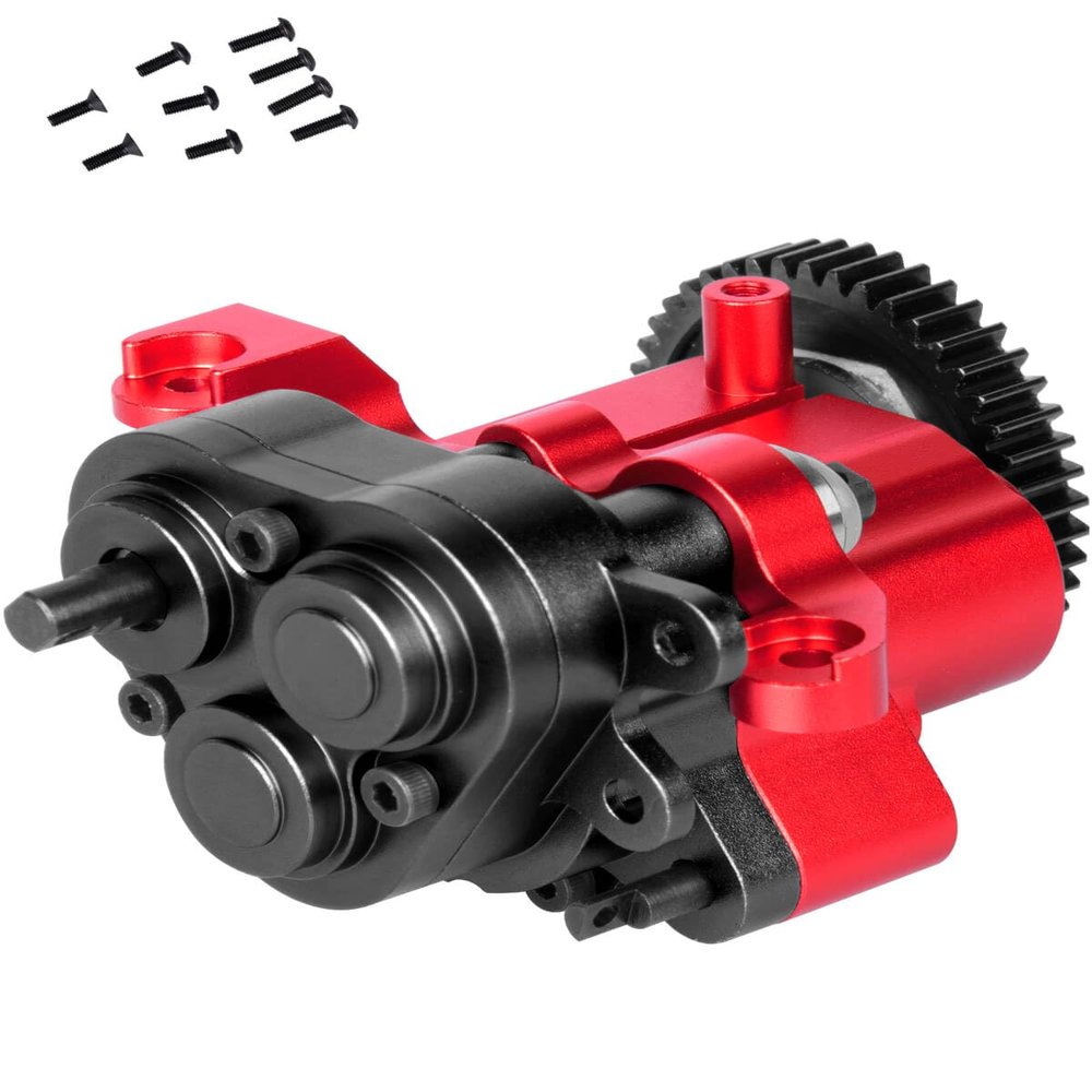 RCMYou Aluminum Transmission Gearbox with Internal Gears Upgrades Part for 1/10 TRX-4 TRX-6 RC Crawler,Alloy 2 Speed Transmission Gearbox,Red