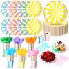 Mimorou 300 Pcs Pastel Scalloped Paper Plates Disposable Macaron Party Plates 7 Inch Gold Edge Colorful Dinnerware Set Striped Pastel Rainbow Tableware for Wedding Birthday Baby Shower Party Supplies view 1