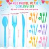 Mimorou 300 Pcs Pastel Scalloped Paper Plates Disposable Macaron Party Plates 7 Inch Gold Edge Colorful Dinnerware Set Striped Pastel Rainbow Tableware for Wedding Birthday Baby Shower Party Supplies view 4
