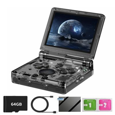 RG35XXSP Handheld Clamshell Games Consoles Built-in 64G TF Card 5000+ Games Portable Style Flip Hand Held Game Video Consoles Linux System with Case (Black Transparent)