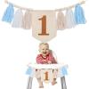 1st Birthday High Chair Banner, Wood Bead Highchair Tassel Banner Boho Style Birthday Photo Backdrop Wall Hangings for Kids Birthday Party Decoration view 1